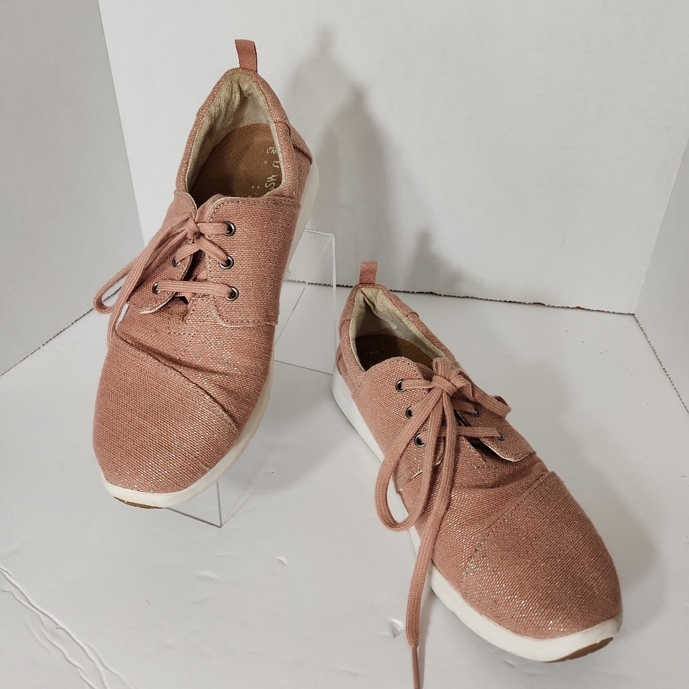 Toms Del Ray Lace Upwith pink sparkles metallic jute size 9.5